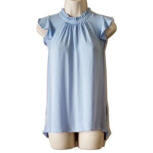 Loft Ruffle High Neck Petal Sleeve Blouse XS Light Blue